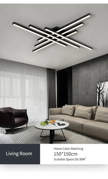 Decorbites™ modern black chandelier square led ceiling light fixture with geometric cross design for bedroom and living room