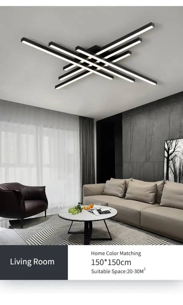 Decorbites™ modern black chandelier square led ceiling light fixture with geometric cross design for bedroom and living room