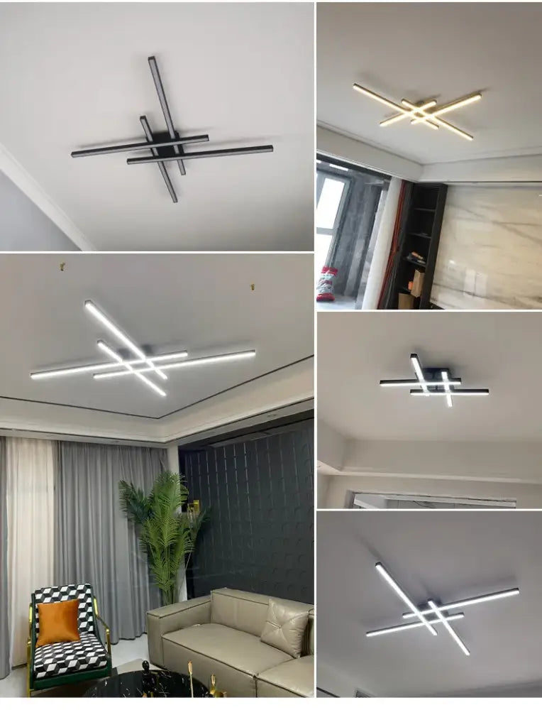 DecorBites modern black chandelier square LED ceiling light fixture with sleek minimalist design for bedroom and living room