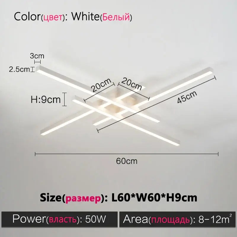 Decorbites™ modern black chandelier square led light fixture with intersecting rectangular bars for bedroom and living room