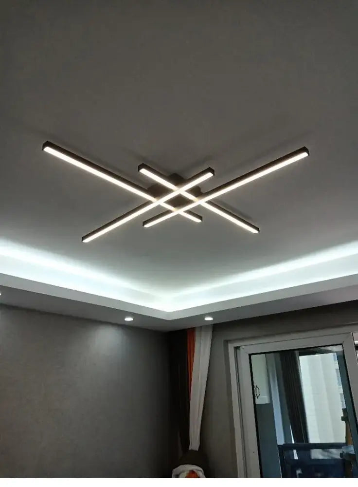 DecorBites modern black chandelier square with sleek metallic arms and integrated led strips for bedroom and living room