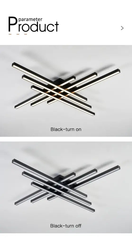 Modern black chandelier square led ceiling light with sleek intersecting rectangular bars for bedroom and living room