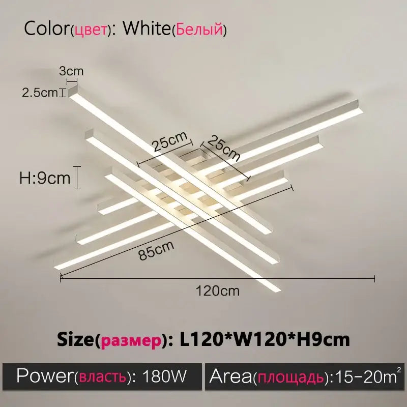 DecorBites modern black chandelier square LED light fixture with intersecting rectangular bars for bedroom and living room