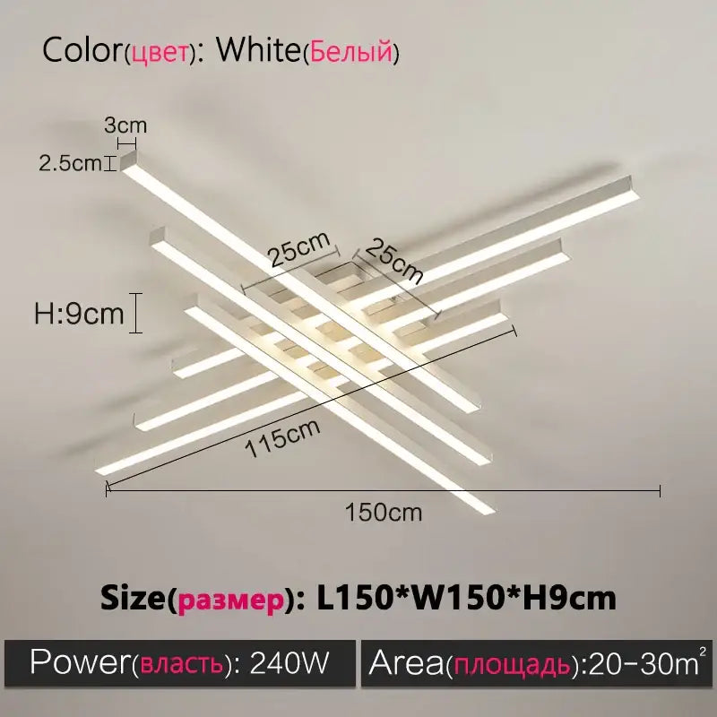 DecorBites modern black chandelier square led light with intersecting rectangular bars for bedroom and living room