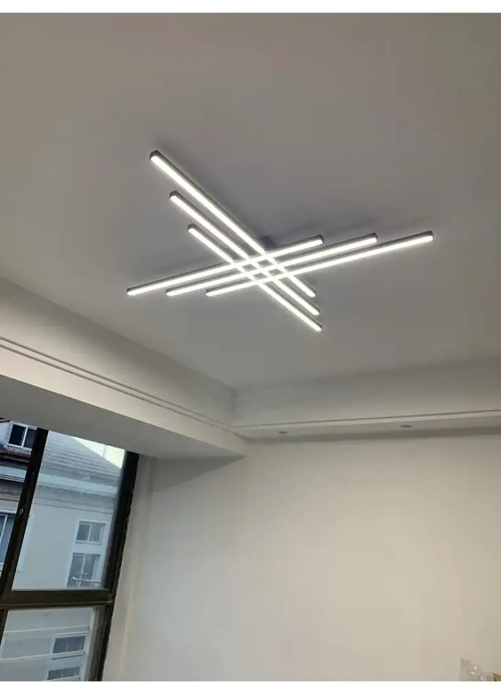DecorBites modern black chandelier square ceiling light with sleek led tubes for bedroom and living room lighting