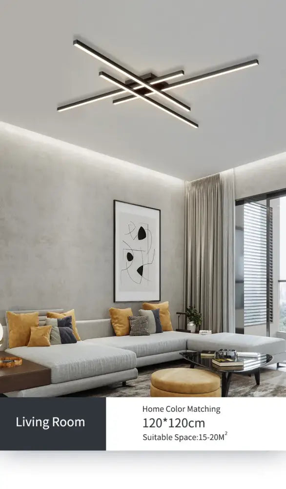 Modern black chandelier square with sleek linear bars featuring led lighting for bedroom and living room decor