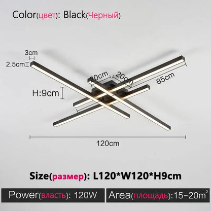 Decorbites™ modern black chandelier square led light fixture with sleek intersecting rectangular bars for living room