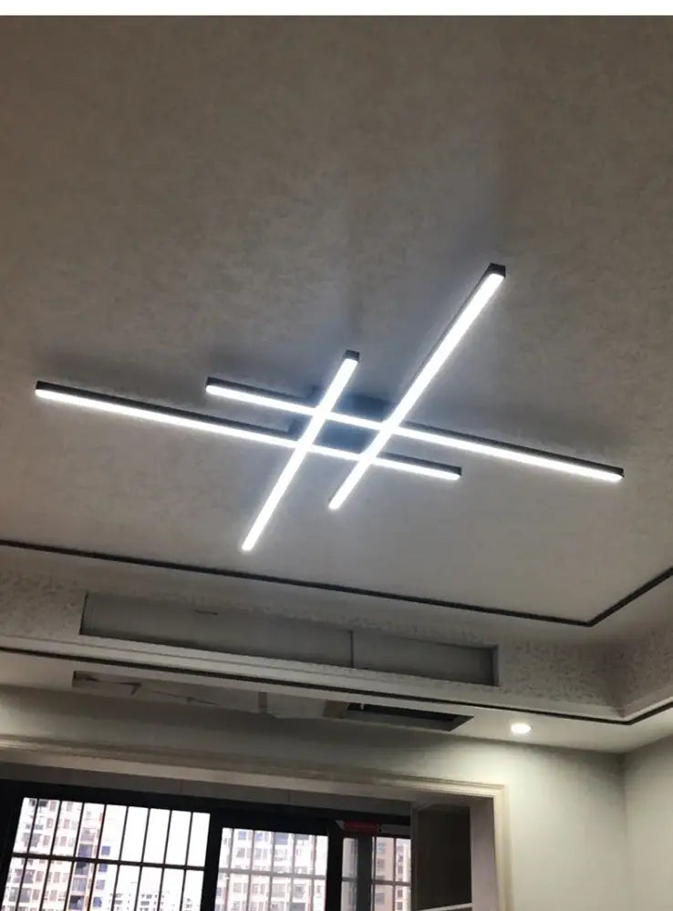 DecorBites™ modern black chandelier square led ceiling light with sleek white bars for bedroom and living room