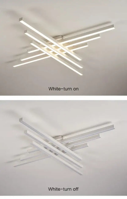 Decorbites modern black chandelier square led light with intersecting rectangular bars and sleek metallic finish