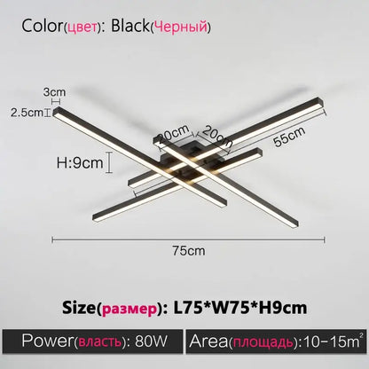 Decorbites modern black chandelier square led ceiling light fixture with sleek intersecting bars for bedroom and living room