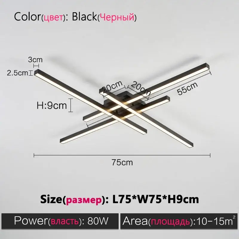 Decorbites modern black chandelier square led ceiling light fixture with sleek intersecting bars for bedroom and living room