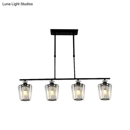 Decorbites modern black metal island chandelier with four cylindrical crystal shade glass heads for led incandescent fluorescent bulbs