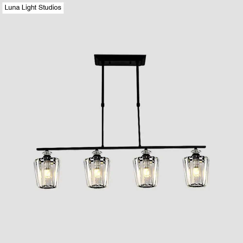 Decorbites modern black metal island chandelier with four clear cylindrical crystal shade using led incandescent fluorescent bulbs