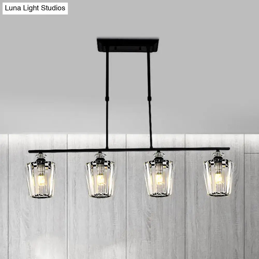 DecorBites™ black metal island chandelier with four cylindrical crystal shade pendant lights for modern lighting