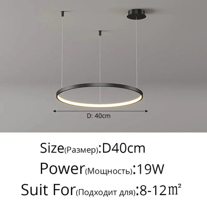 DecorBites modern black pendant light with sleek circular design and illuminated ring for living room, dimmable