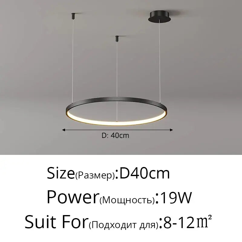 DecorBites modern black pendant light with sleek circular design and illuminated ring for living room, dimmable