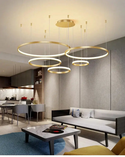 Decorbites modern black pendant light with gold-toned circular dimmable design for living room lighting