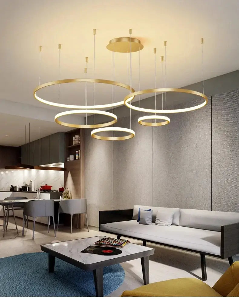Decorbites modern black pendant light with gold-toned circular dimmable design for living room lighting