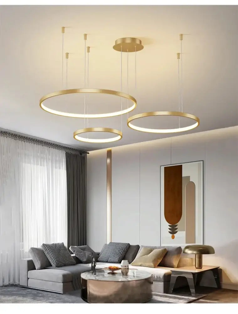 Decorbites™ modern black pendant light with gold-toned circular design for living room dimmable lighting