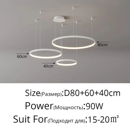 Decorbites™ modern black pendant light with circular white led shades in varying diameters for living room lighting