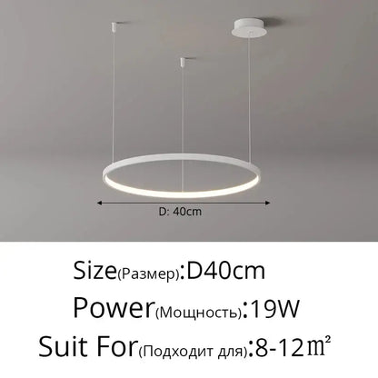 Modern black pendant light with sleek white circular design and dimmable led lighting for living room decor