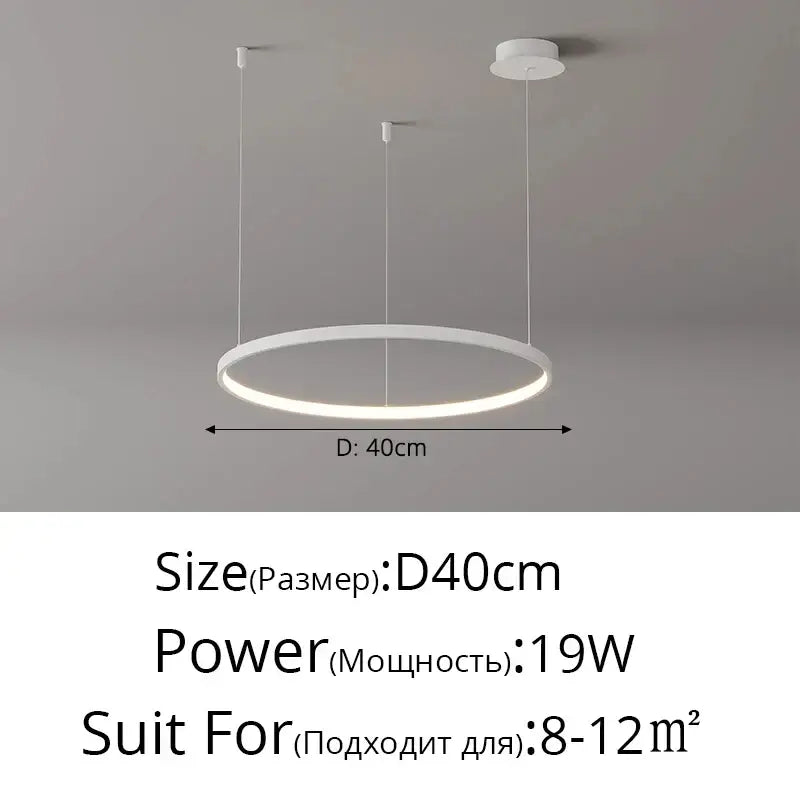 Modern black pendant light with sleek white circular design and dimmable led lighting for living room decor
