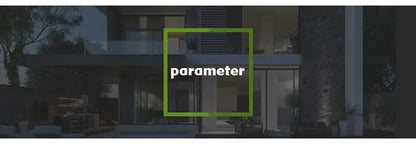 The word parameter in white font inside a green square frame shown with decorbites modern black pendant light for living room