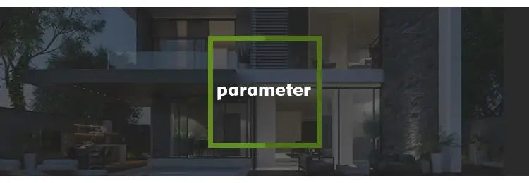 The word parameter in white font inside a green square frame shown with decorbites modern black pendant light for living room