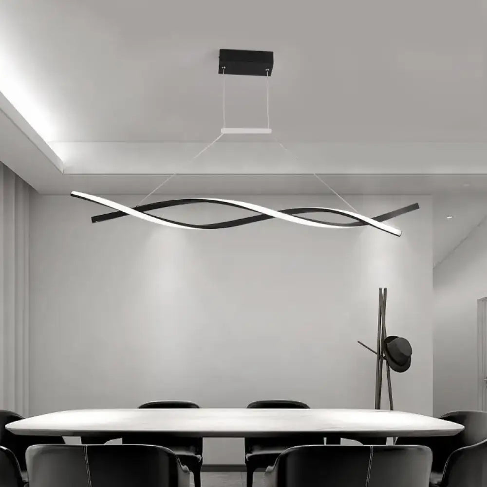 Modern black twist led aluminum chandelier with sleek black and white twisted design perfect for restaurants