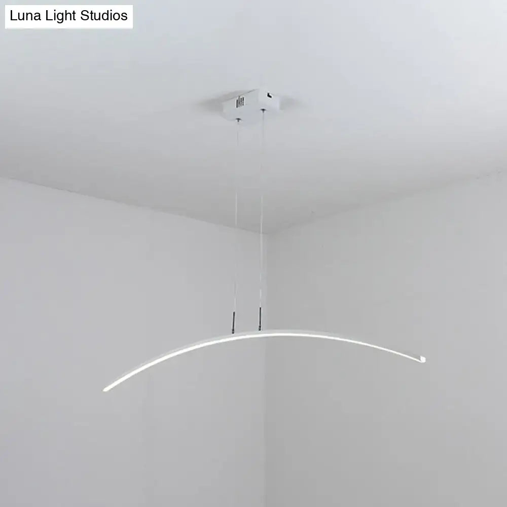 Modern white led pendant light with sleek curved black white arch design and warm white acrylic glow by DecorBites™