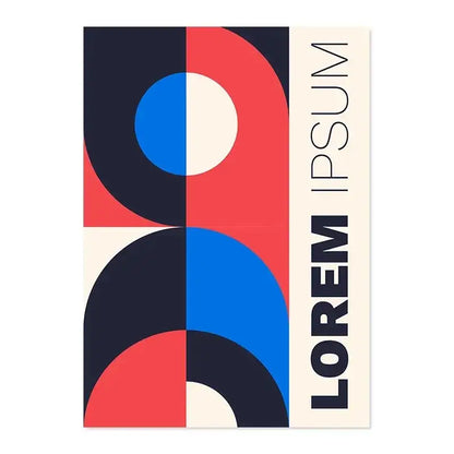 Modern abstract decorbites canvas print with bold red blue black shapes on cream background white bauhaus canvas print