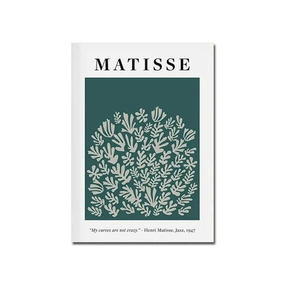 White bauhaus canvas print featuring matisse cut-out design in light gray on deep teal background by decorbites™