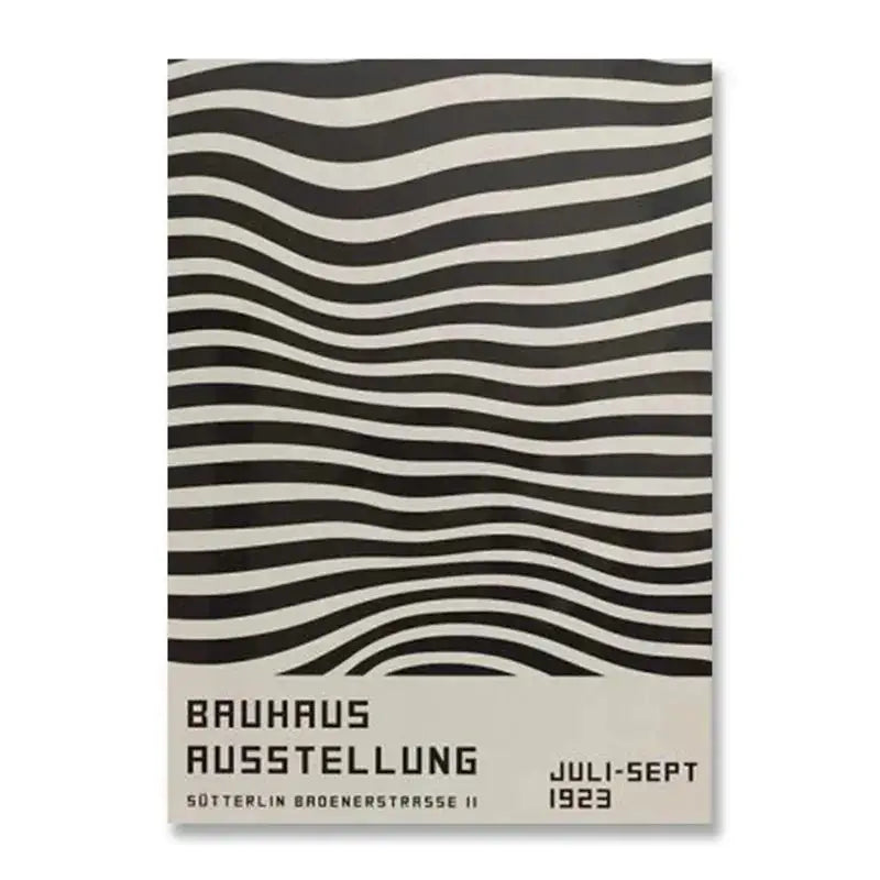 Decorbites™ modern black and white bauhaus canvas print featuring wavy striped design for stylish wall decor