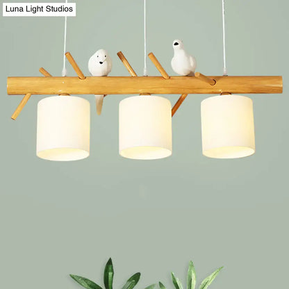 Decorbites™ modern wooden branch island pendant light with cream glass shades and ceramic birds for dining room ceiling