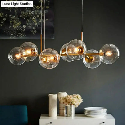 Decorbites modern brass dining room suspension light with dome glass shades and warm glowing bulbs for room suspension lighting