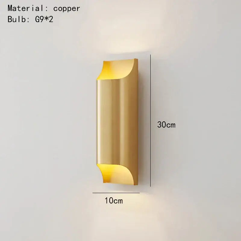DecorBites wall lamp features a modern brass led gold-toned copper sconce with a sleek curved rectangular design