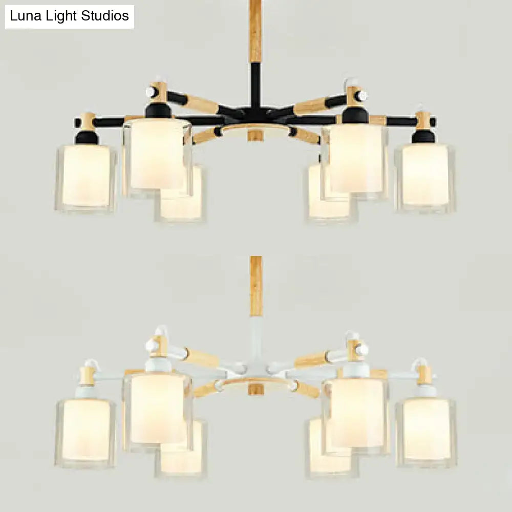 Decorbites modern chic cylinder hanging pendant lamp with black wood frame and clear glass shades emitting warm led light
