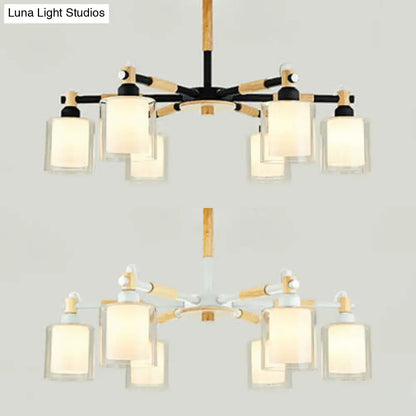 Decorbites modern chic cylinder hanging pendant lamp with black wood frame and clear glass shades emitting warm led light