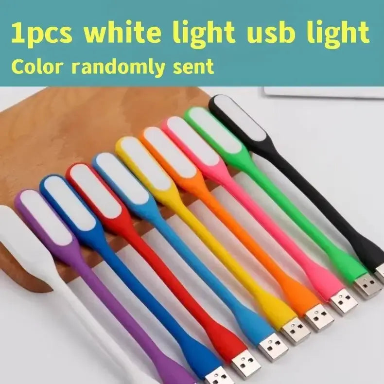 A collection of colorful usb-powered led light sticks with white panels and metallic connectors for lamp package use