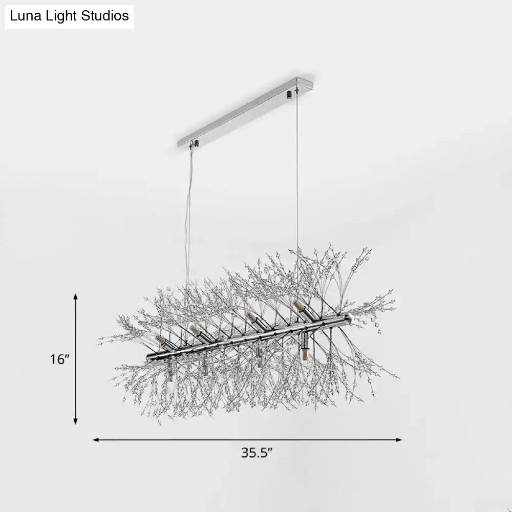 DecorBites Modern chrome ceiling light with crystal beaded sprig design and 12 bulbs for kitchen hanging
