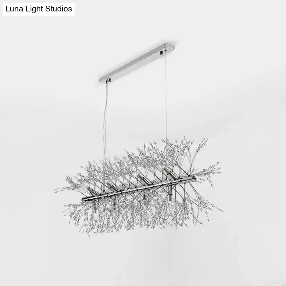 DecorBites™ modern chrome ceiling light with crystal beads and 12 LED bulbs for kitchen island hanging lighting