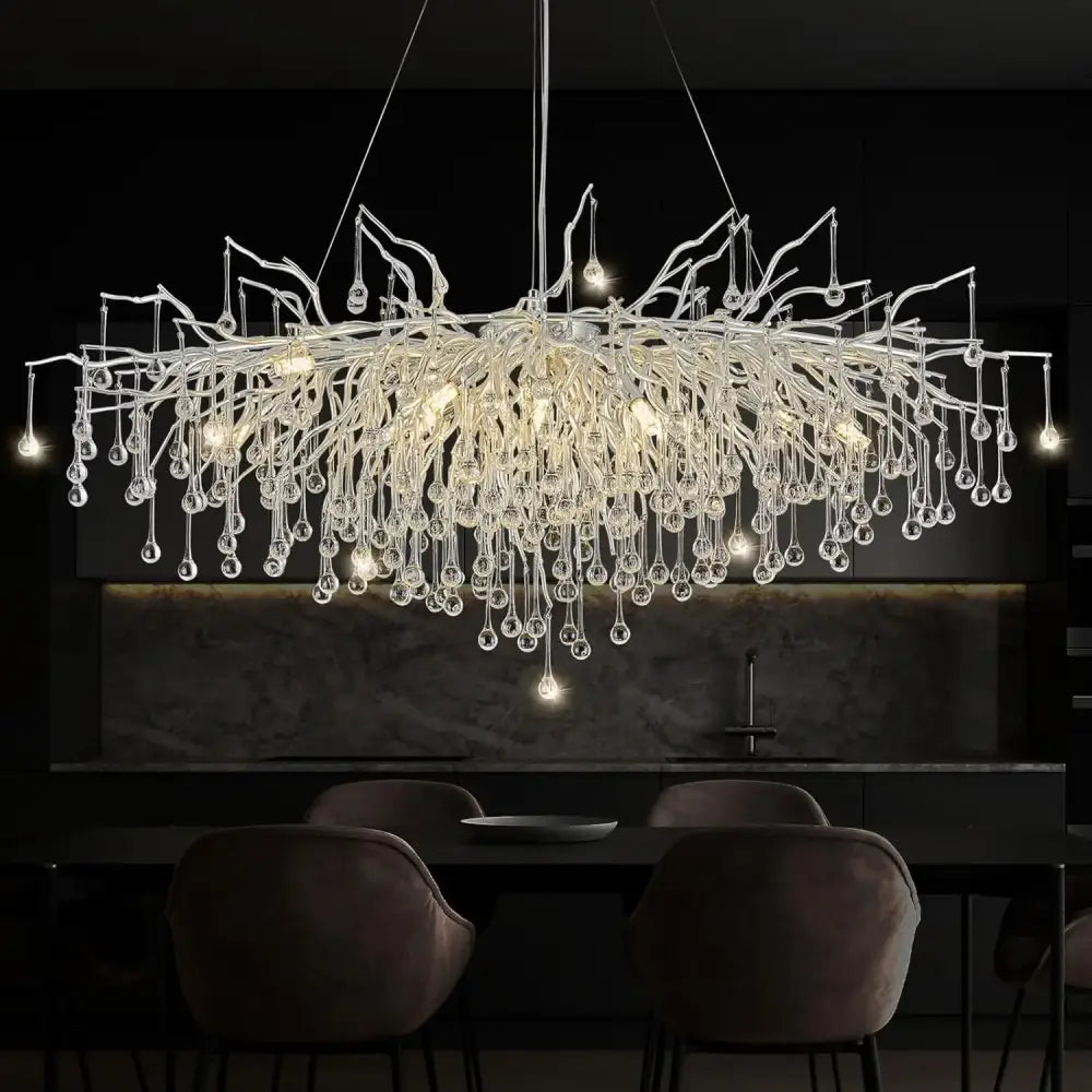 DecorBites modern chrome crystal chandelier with clear glass droplets for living room lamp package lighting fixture