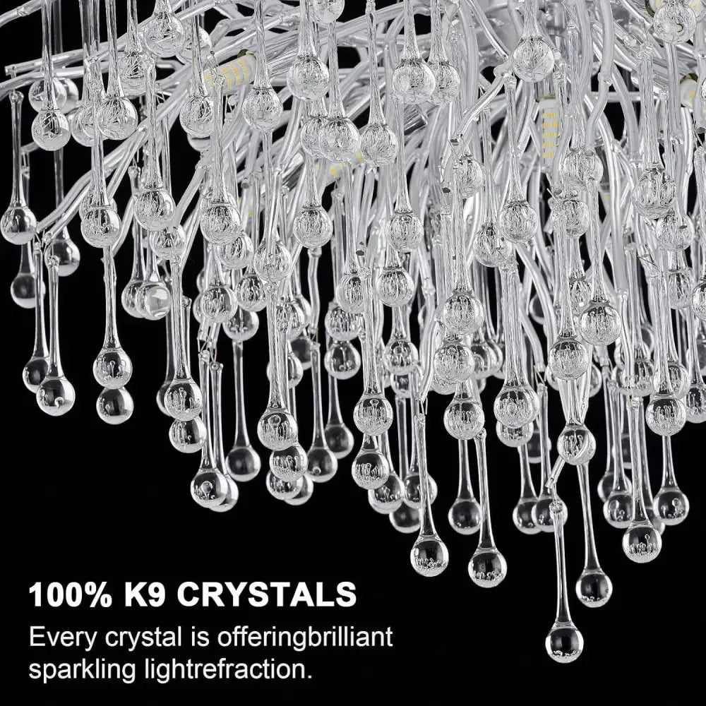 DecorBites modern chrome crystal chandelier with clear teardrop k9 crystals for living room lamp package