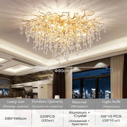 DecorBites modern chrome crystal chandelier with gold-toned branches and cascading crystals for living room lamp package