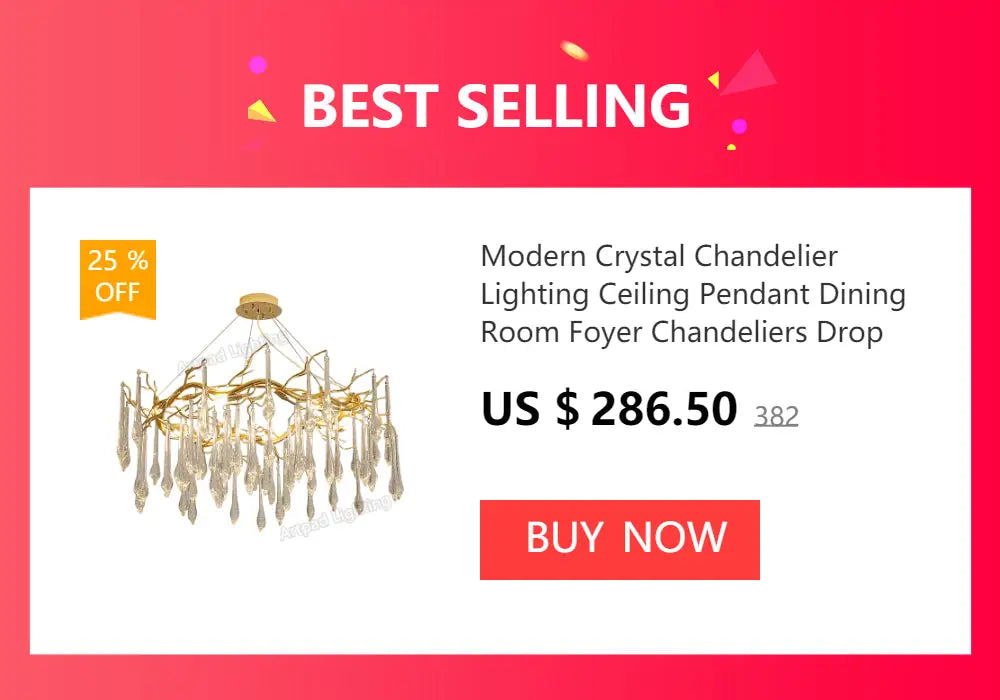 Gold-toned modern crystal chandelier with dangling glass droplets for living room lamp package by DecorBites™