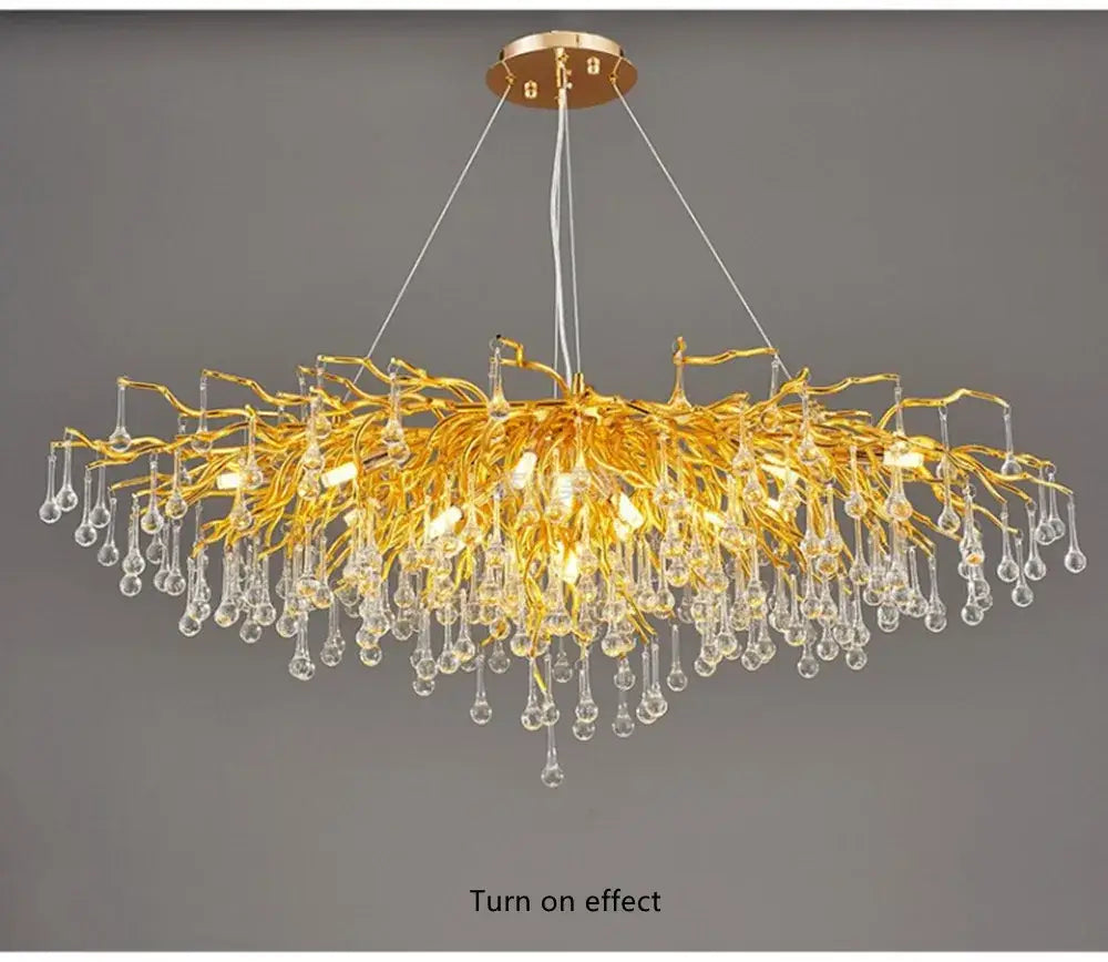 Golden branch-style crystal chandelier with dangling teardrop pendants for living room decorbites lamp package