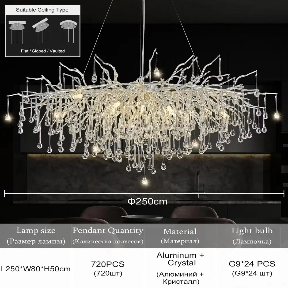 DecorBites™ modern chrome crystal chandelier with clear crystal droplets on a sleek aluminum frame for living rooms