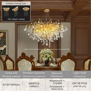 Golden crystal chandelier with intricate droplets and aluminum frame from decorbites modern chrome crystal lamp package