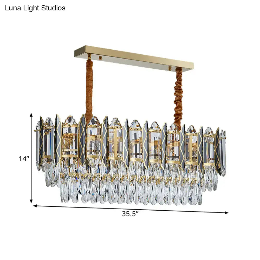 Gold-toned decorbites modern crystal tiered oblong island light fixture with faceted and teardrop crystals 220v-240v 110v-120v