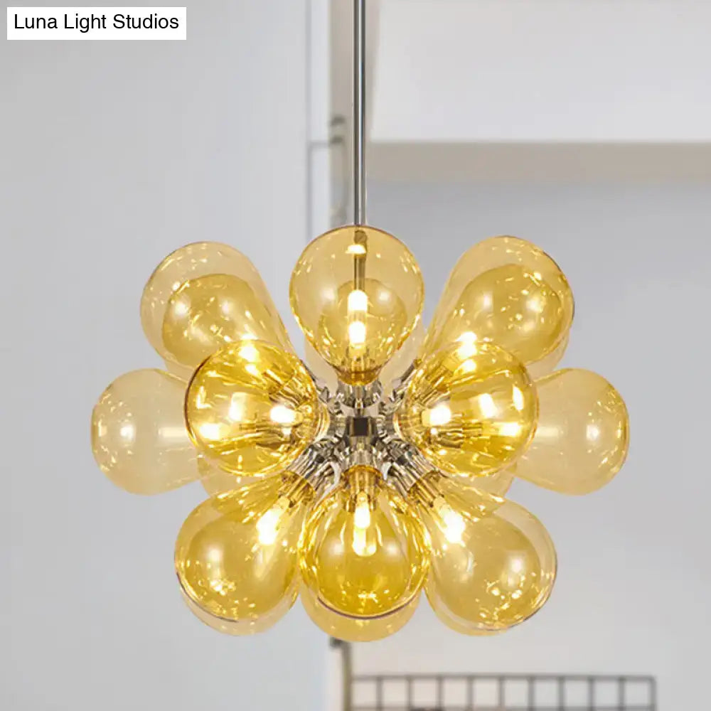 Decorbites modern cognac glass bubble chandelier 18-head pendant light with amber stained glass bulbs 110v-120v chrome fixture